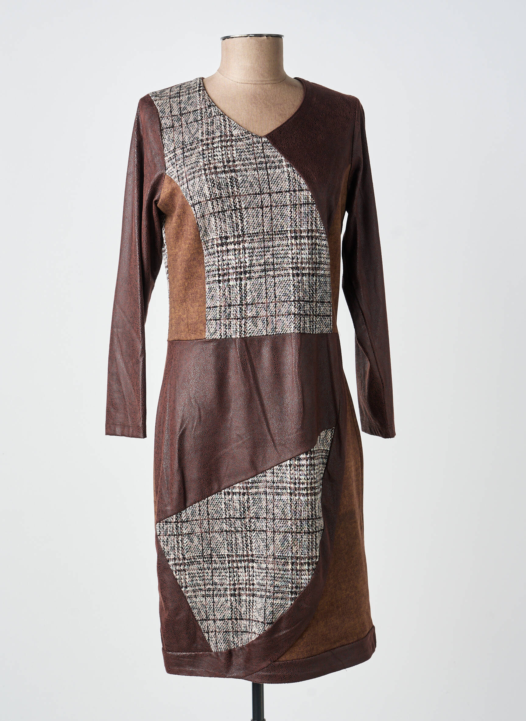 Robe mi-longue imprimé fantaisie manches longues marron MERI & ESCA femme