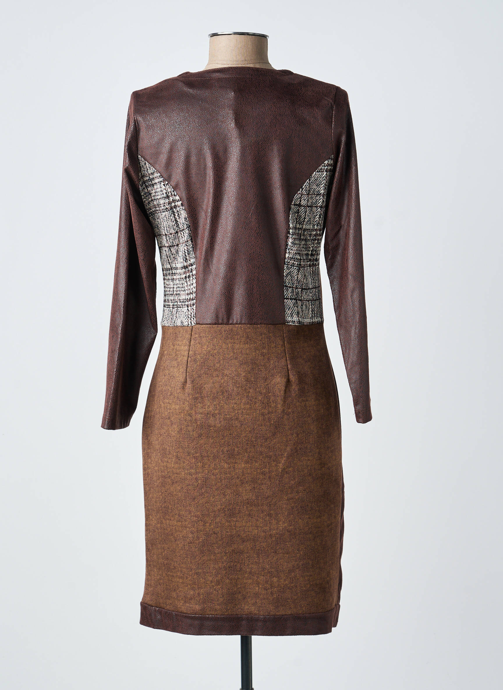 Robe mi-longue imprimé fantaisie manches longues marron MERI & ESCA femme