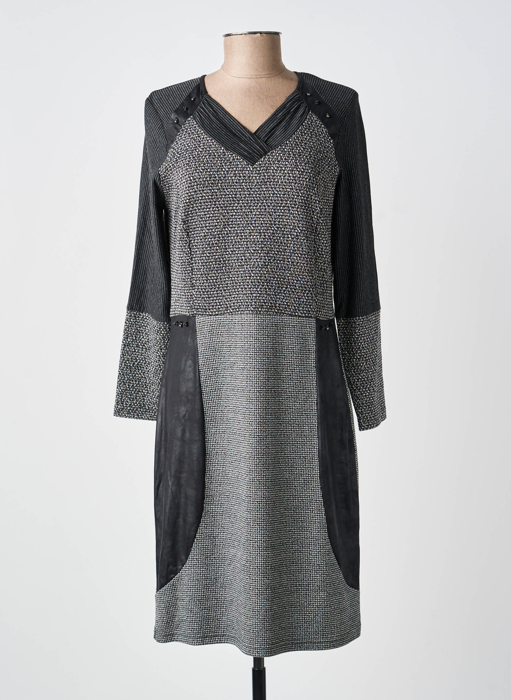 Robe mi-longue imprimé fantaisie manches longues gris GUY DUBOUIS femme