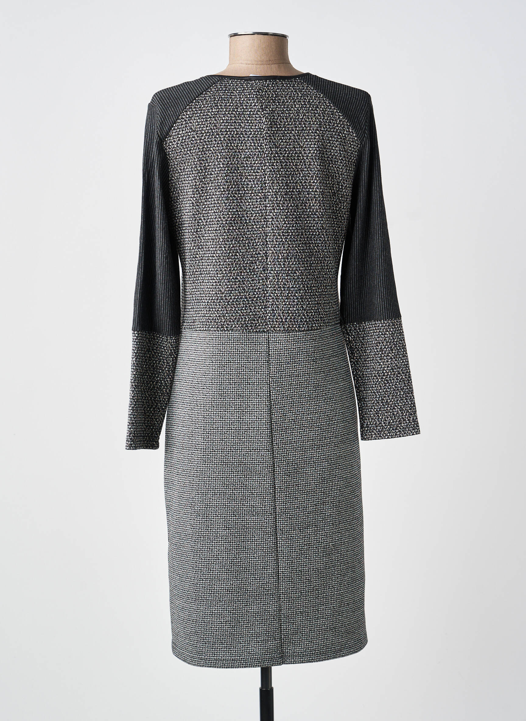 Robe mi-longue imprimé fantaisie manches longues gris GUY DUBOUIS femme