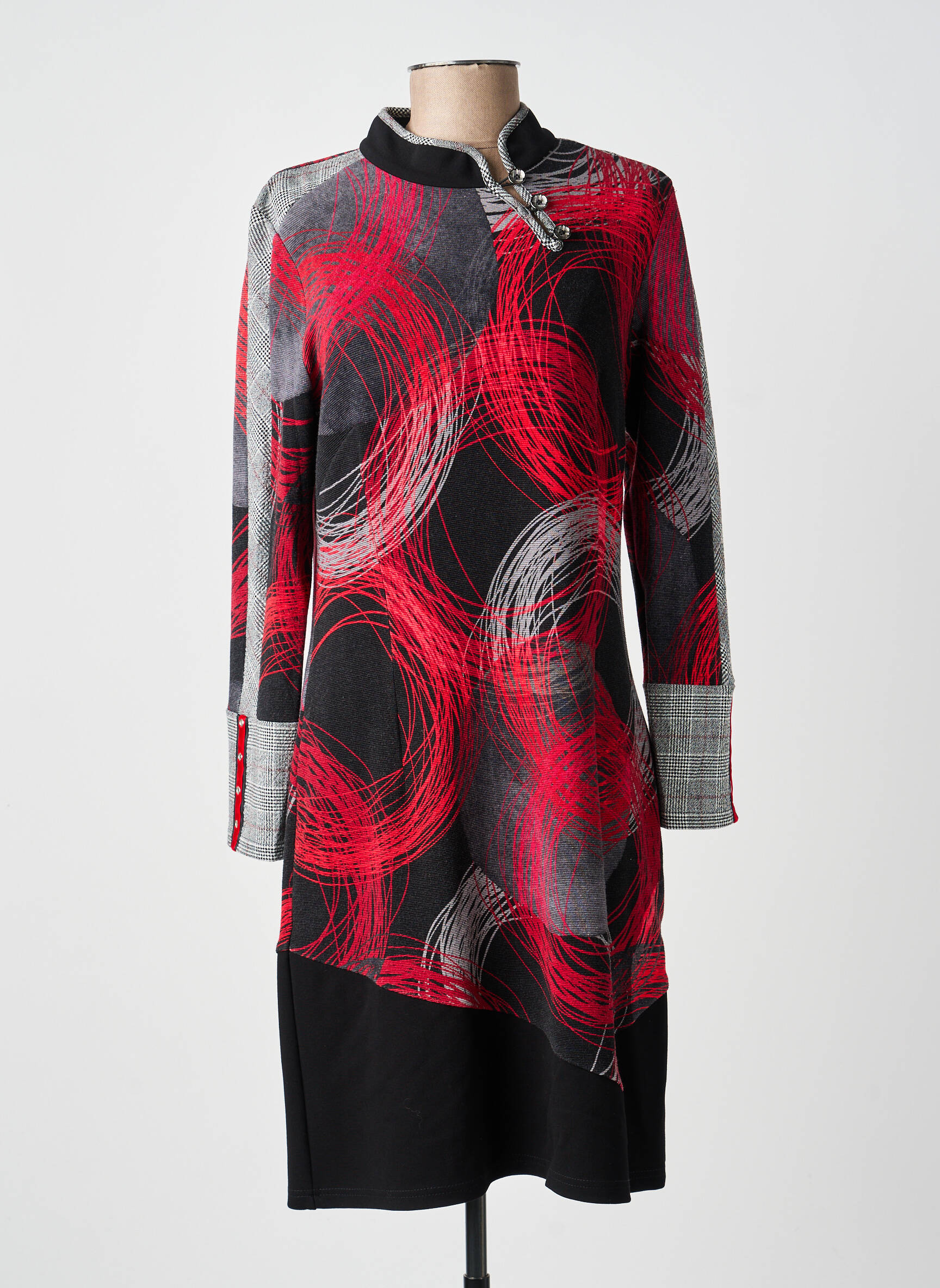 Robe mi-longue imprimé fantaisie manches longues rouge MERI & ESCA femme