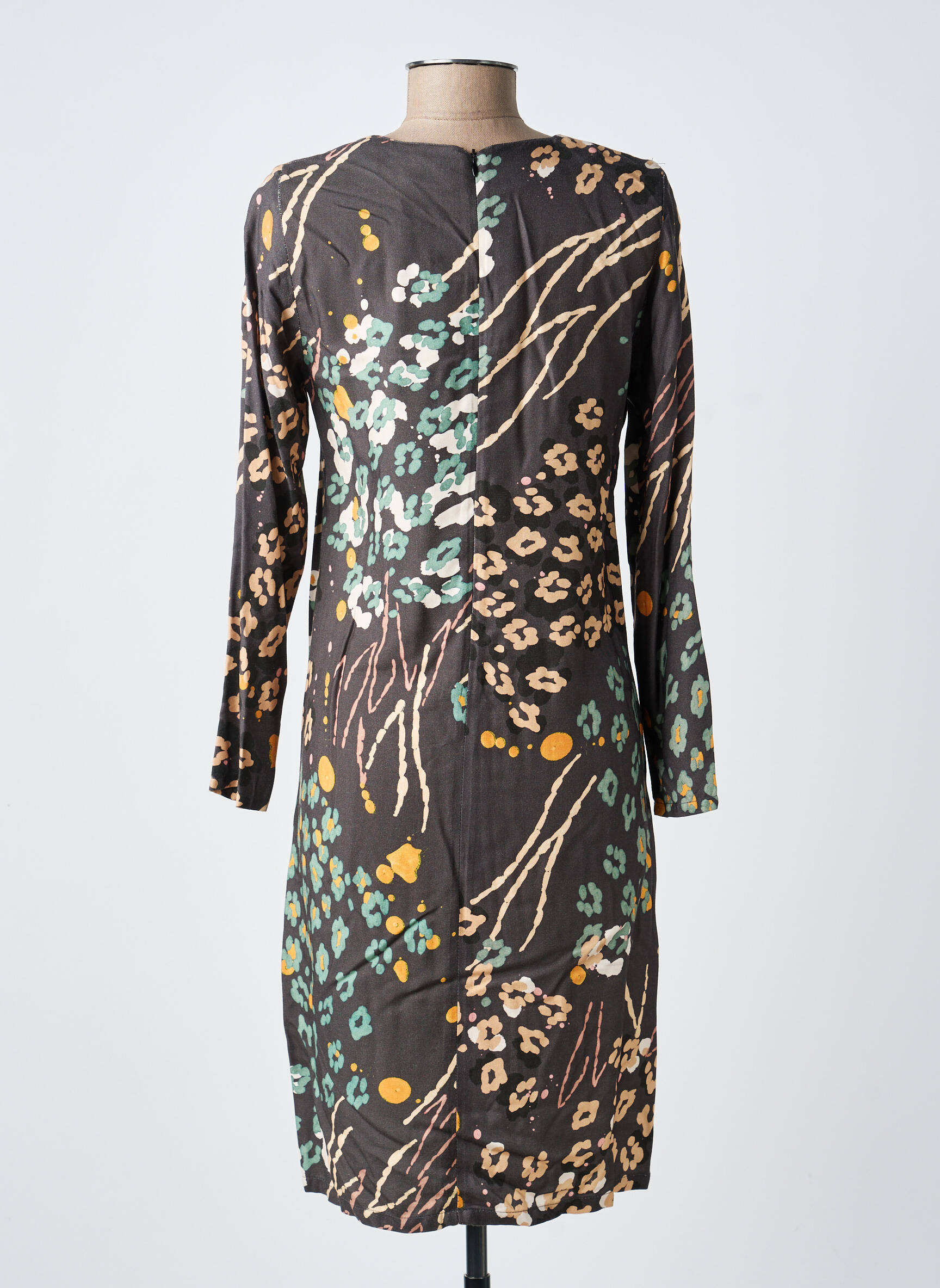 Robe mi-longue imprimé fantaisie manches longues marron MERI & ESCA femme