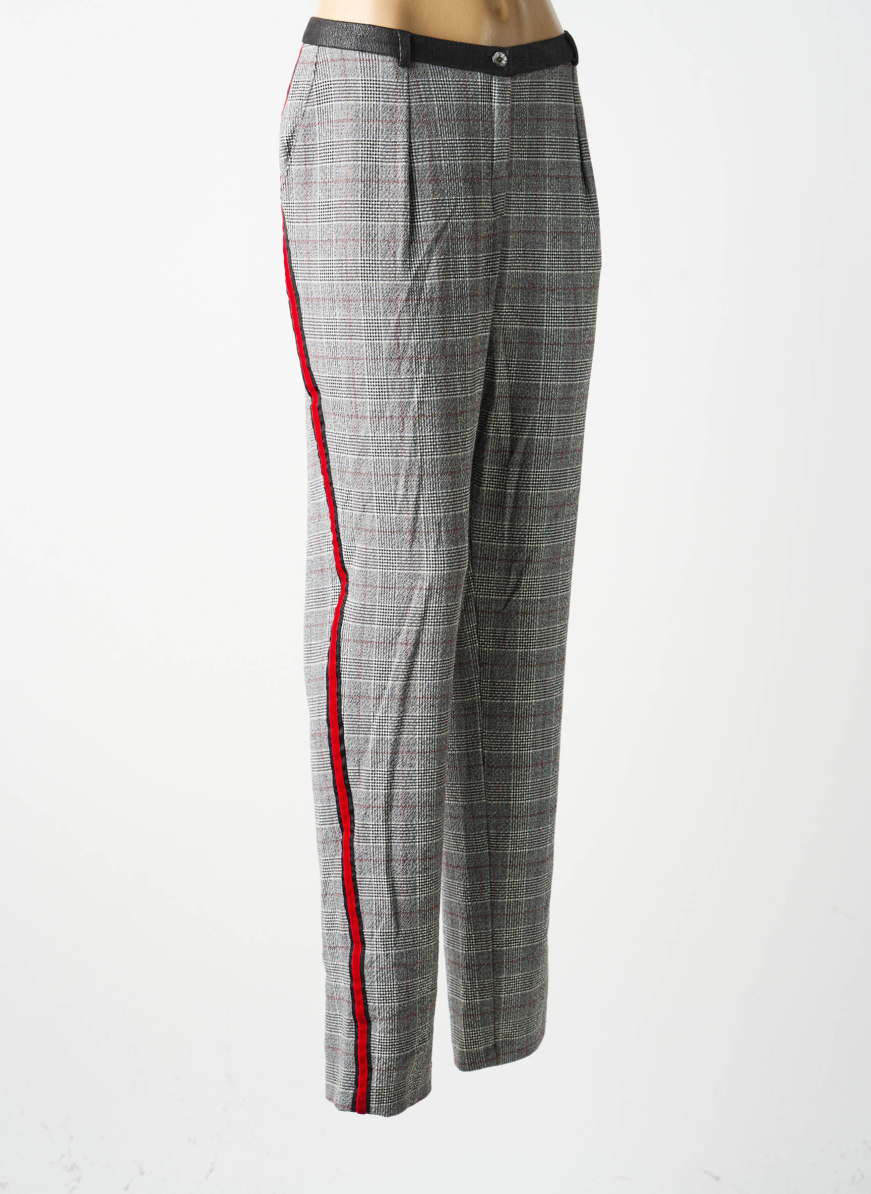 Pantalon chino broderie galons latéraux taille normale gris MERI & ESCA femme