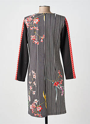 Robe mi-longue imprimé fleurs manches longues noir FRANCE RIVOIRE femme