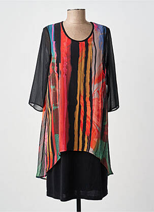 Robe mi-longue coupe fluide manches longues noir GUY DUBOUIS femme