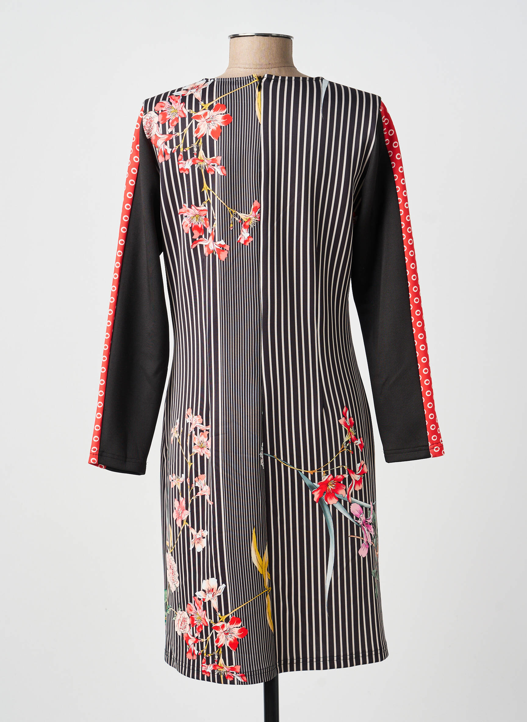 Robe mi-longue imprimé fleurs manches longues noir FRANCE RIVOIRE femme