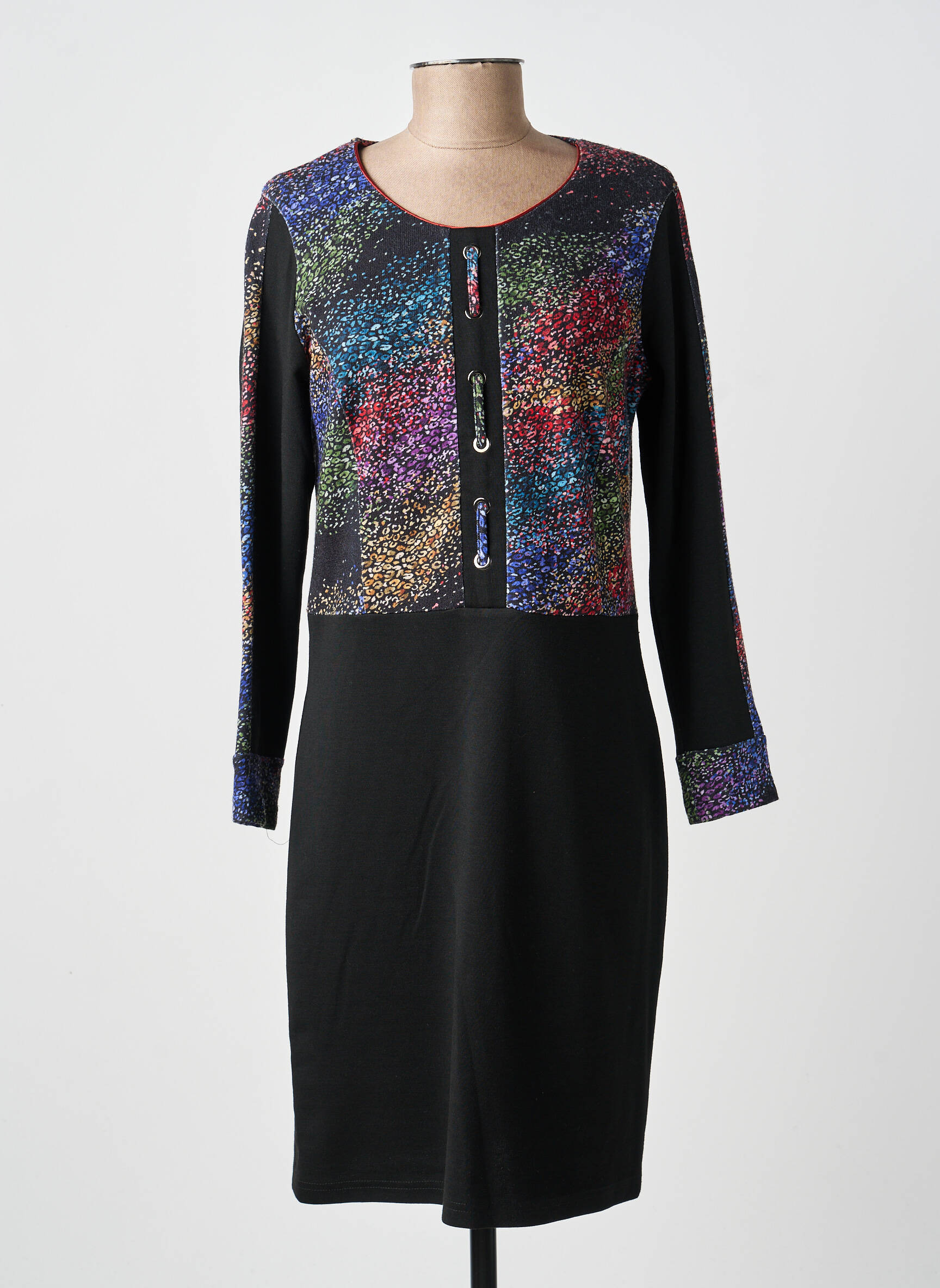 Robe mi-longue manches longues manches longues noir GUY DUBOUIS femme