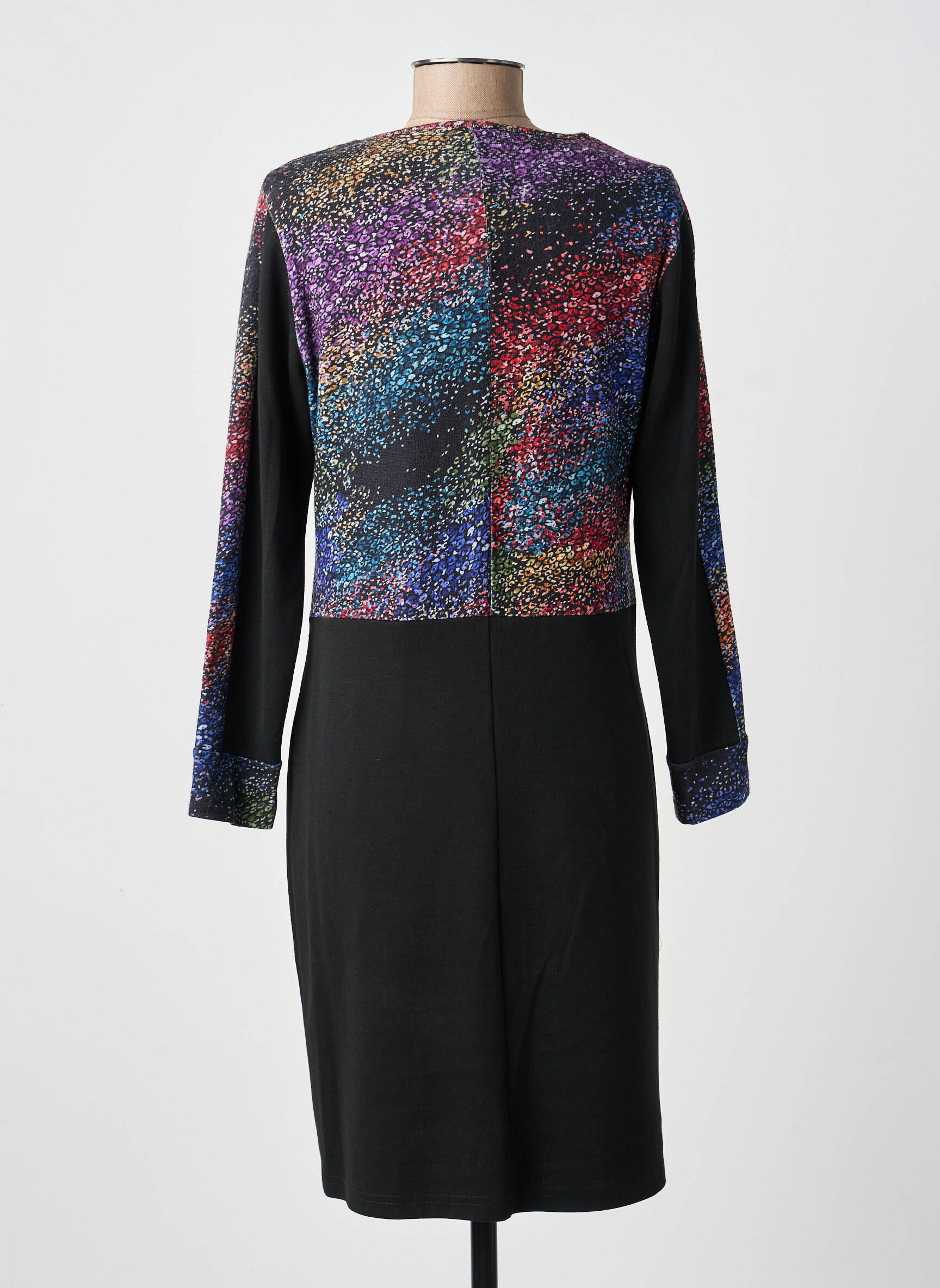 Robe mi-longue manches longues manches longues noir GUY DUBOUIS femme