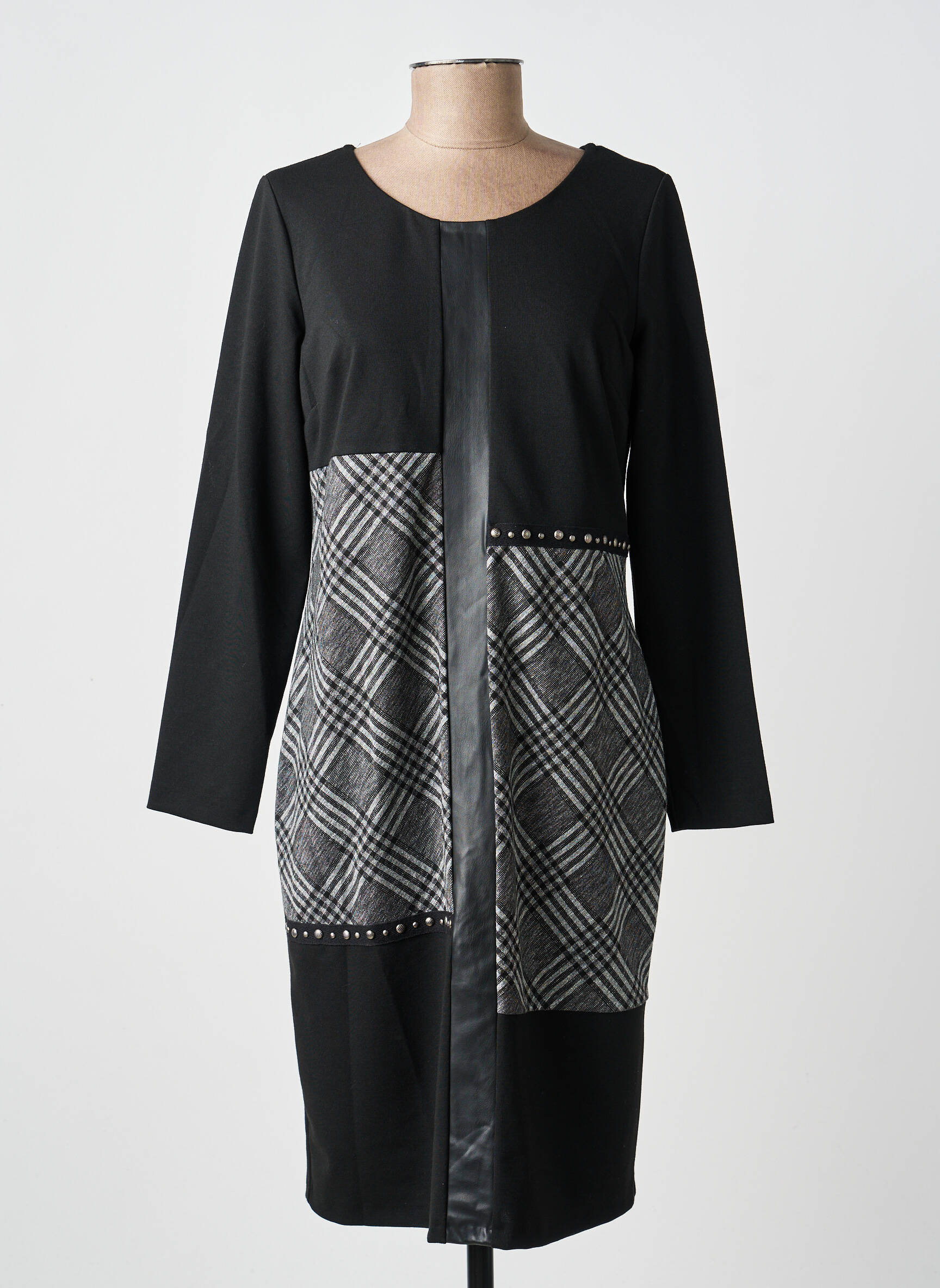 Robe mi-longue manches longues manches longues noir GUY DUBOUIS femme
