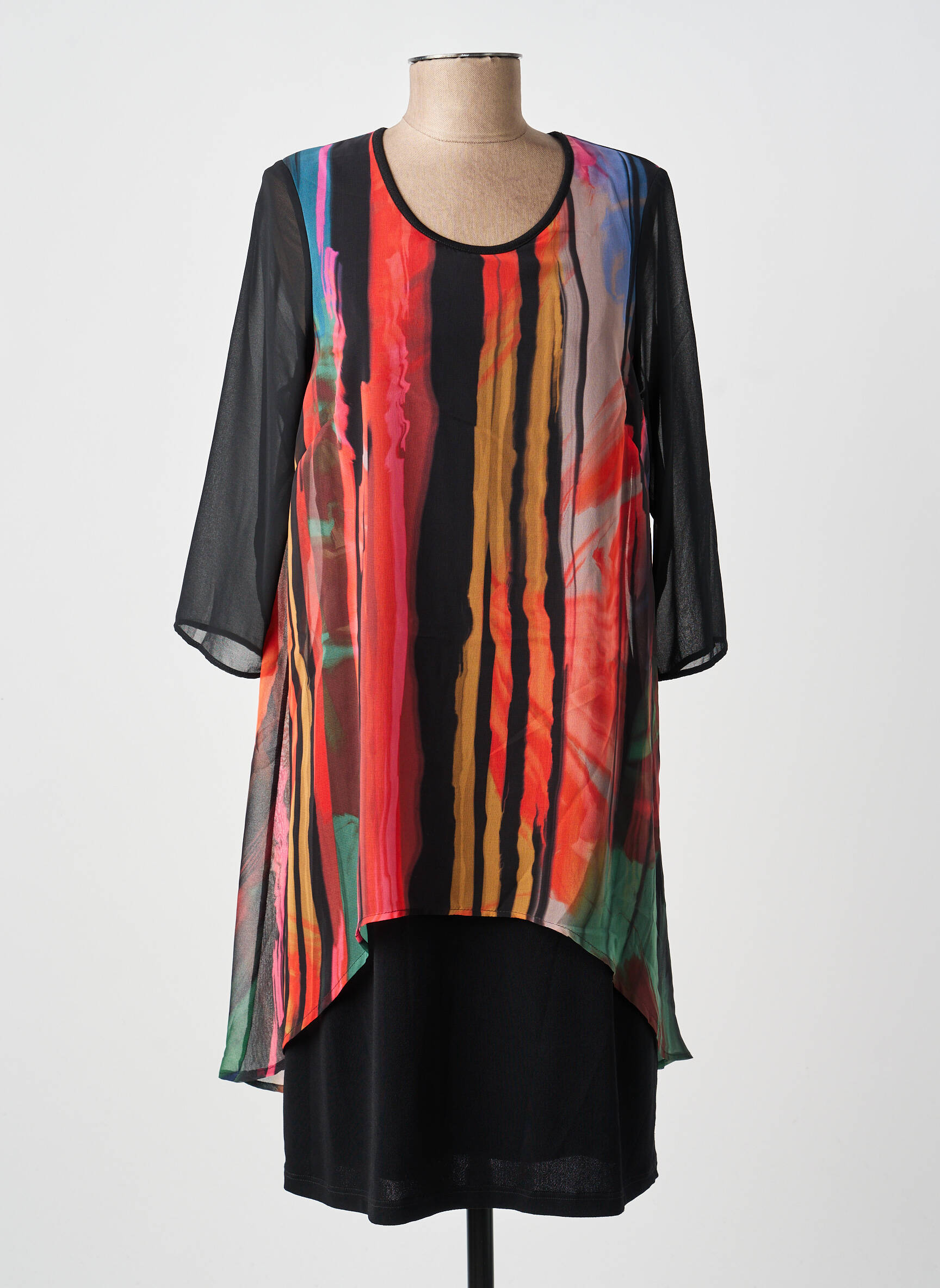 Robe mi-longue coupe fluide manches longues noir FRANCE RIVOIRE femme