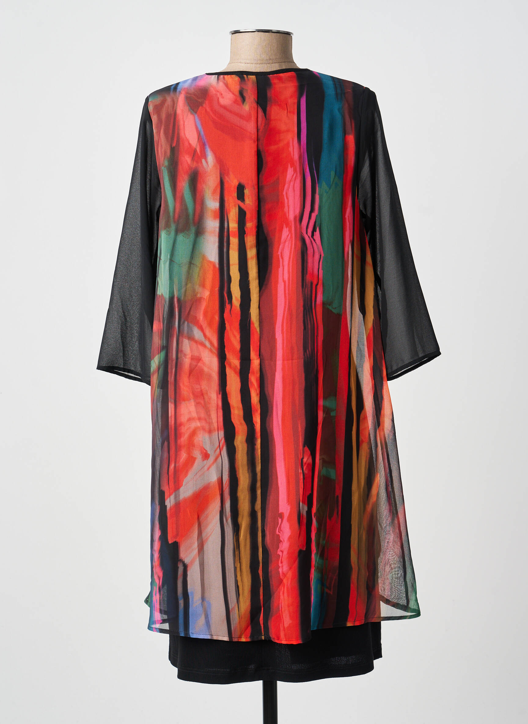 Robe mi-longue coupe fluide manches longues noir FRANCE RIVOIRE femme