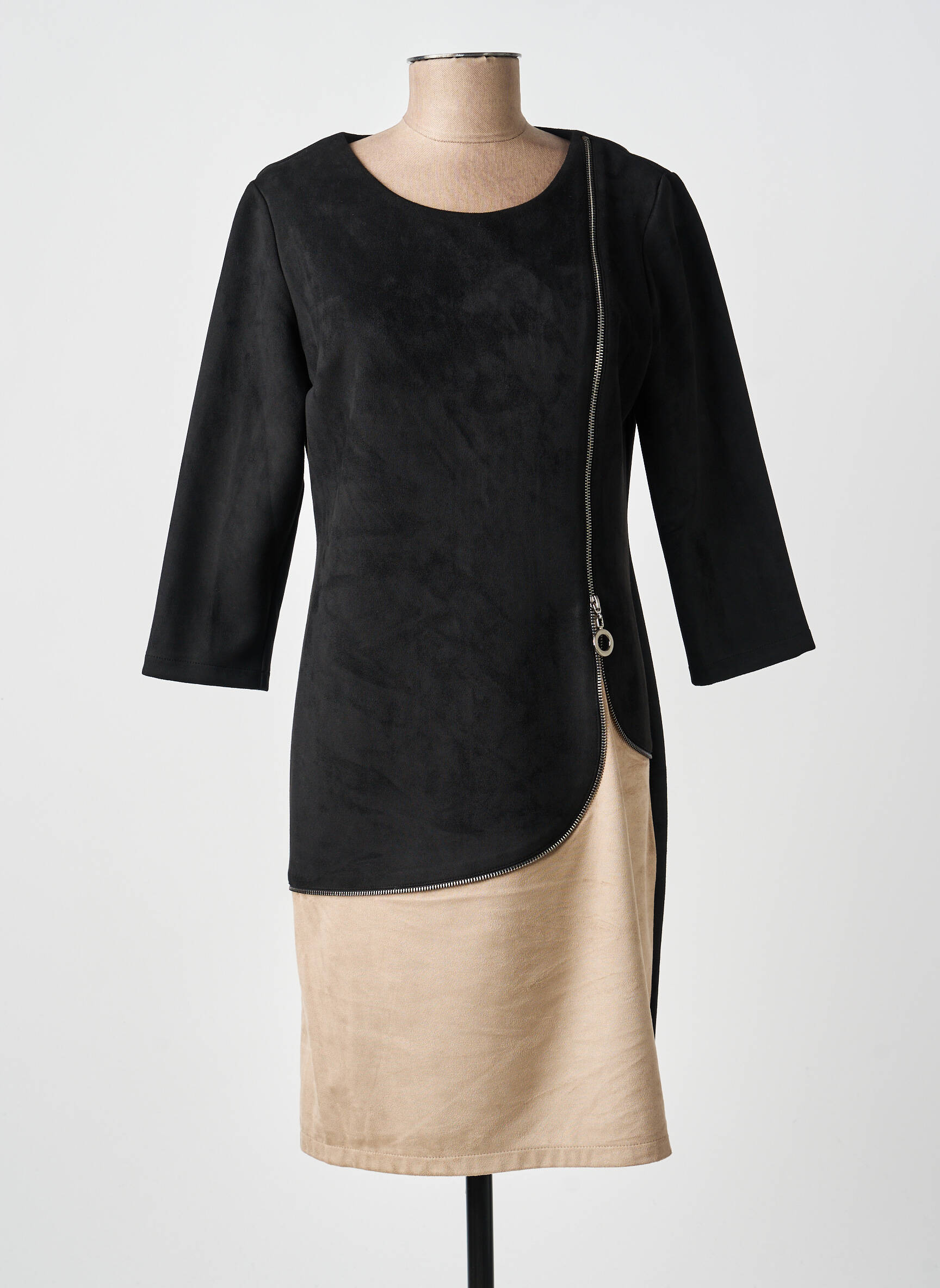 Robe mi-longue manches longues manches longues noir GUY DUBOUIS femme