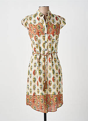 Robe mi-longue imprimé fantaisie manches courtes beige MERI & ESCA femme