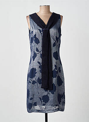 Robe mi-longue imprimé fleurs sans manche bleu GUY DUBOUIS femme