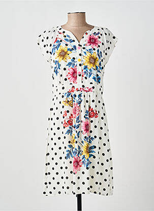 Robe mi-longue imprimé fantaisie manches courtes blanc GUY DUBOUIS femme