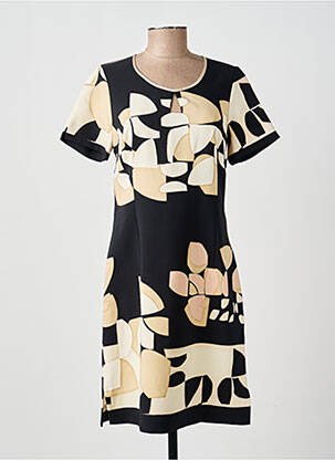 Robe mi-longue imprimé fantaisie manches courtes noir FRANCE RIVOIRE femme