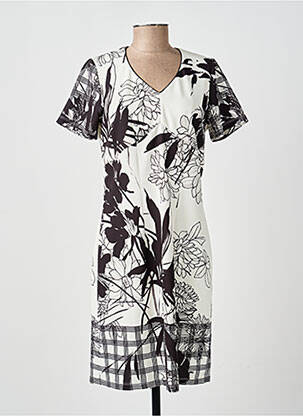 Robe mi-longue imprimé fleurs manches courtes blanc GUY DUBOUIS femme