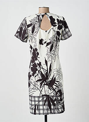 Robe mi-longue imprimé fleurs manches courtes blanc GUY DUBOUIS femme