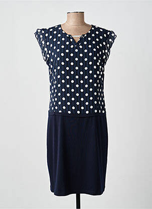 Robe mi-longue tissage crêpe manches courtes bleu GUY DUBOUIS femme
