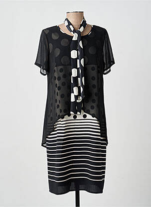 Robe mi-longue imprimé fantaisie manches courtes noir GUY DUBOUIS femme