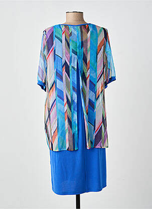 Robe mi-longue imprimé fantaisie manches courtes bleu GUY DUBOUIS femme
