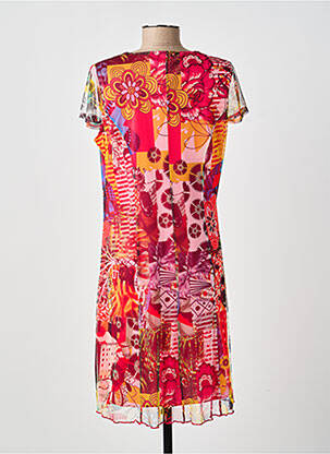 Robe mi-longue imprimé fleurs manches courtes rouge GUY DUBOUIS femme