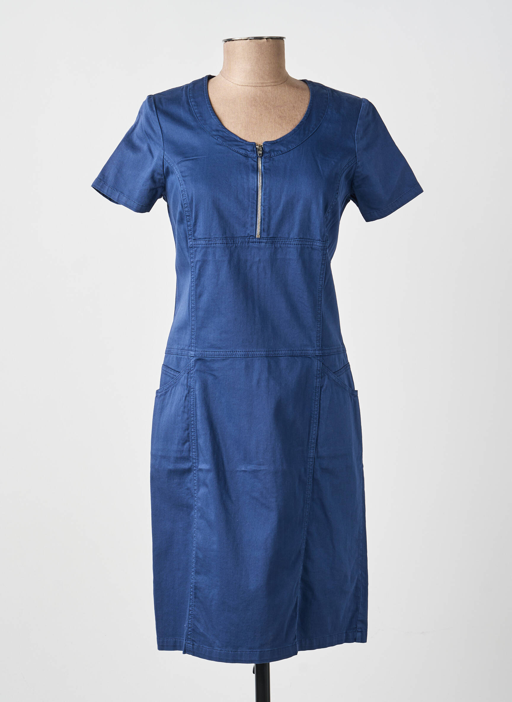 Robe mi-longue manches courtes manches courtes bleu FRANCE RIVOIRE femme
