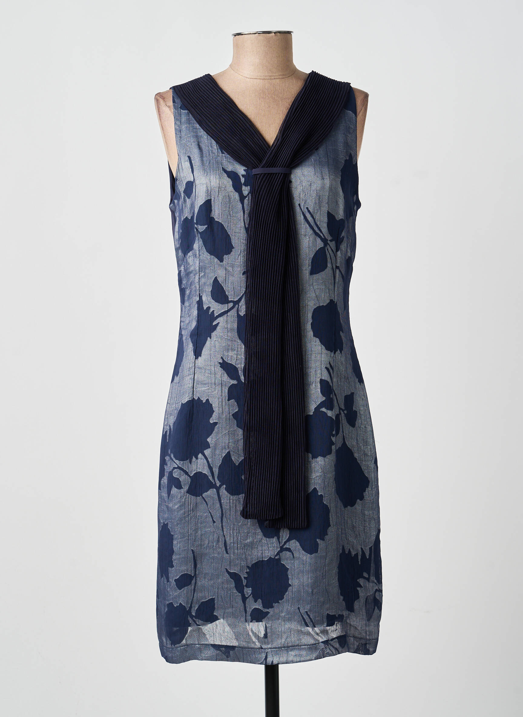 Robe mi-longue imprimé fleurs sans manche bleu GUY DUBOUIS femme