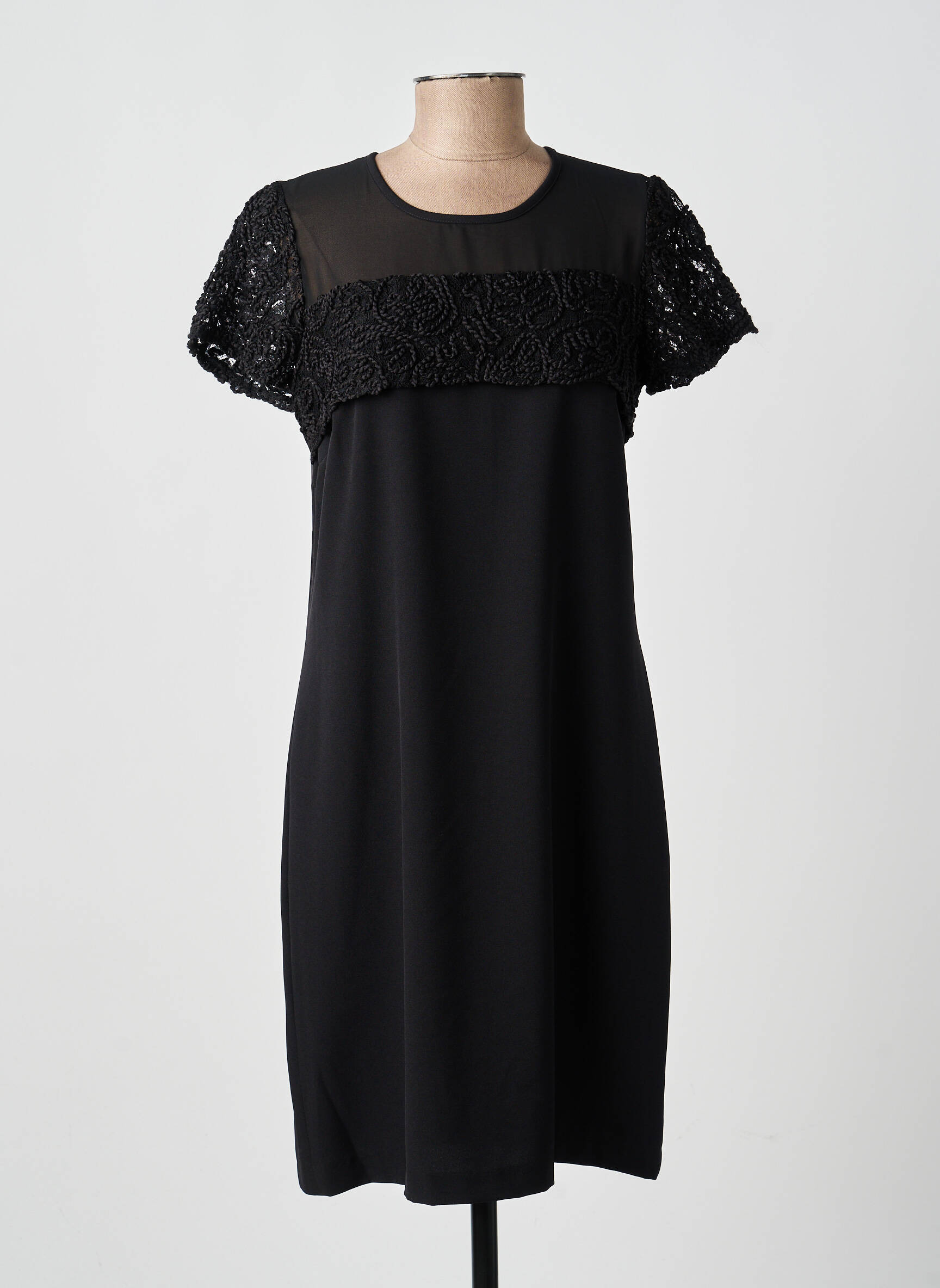 Robe mi-longue tissage crêpe manches courtes noir MERI & ESCA femme
