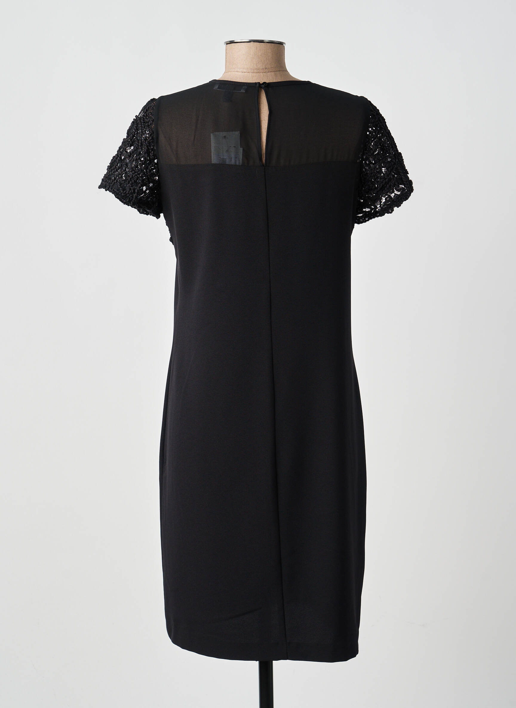 Robe mi-longue tissage crêpe manches courtes noir MERI & ESCA femme