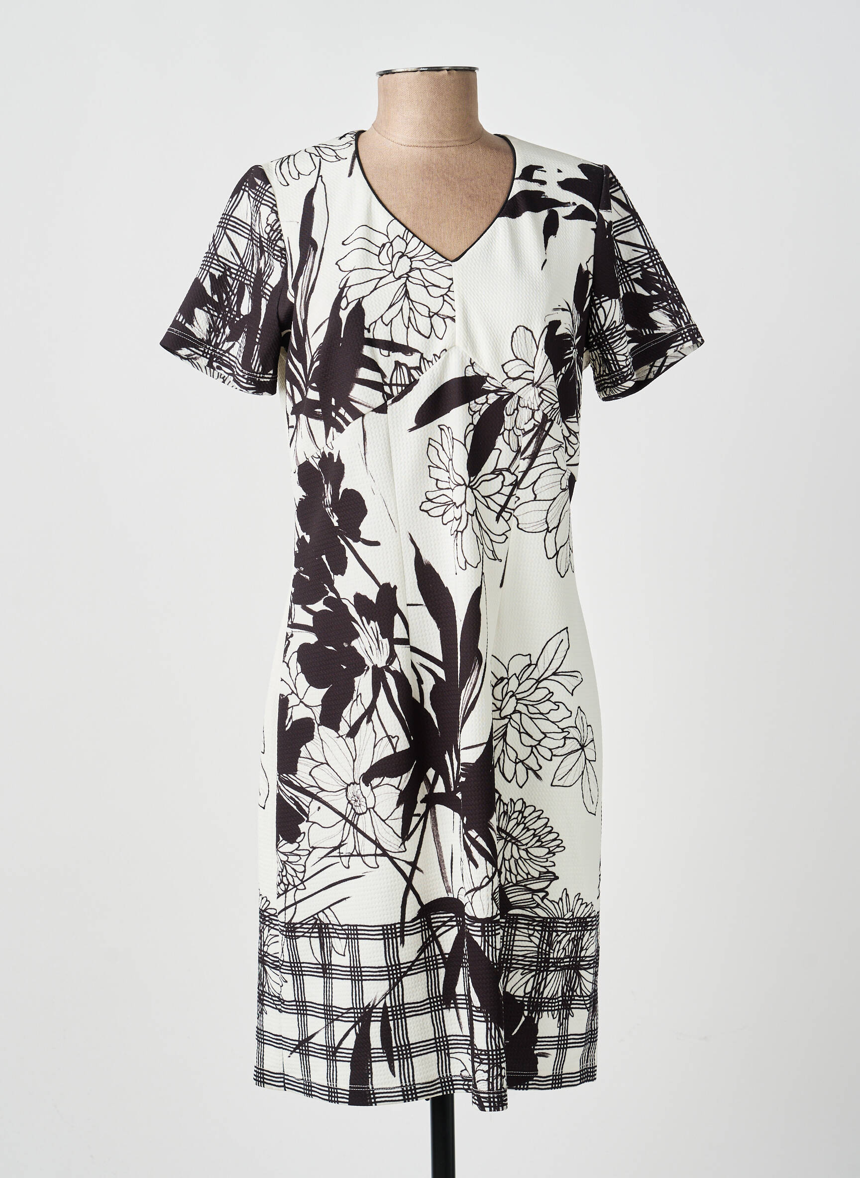 Robe mi-longue imprimé fleurs manches courtes blanc GUY DUBOUIS femme