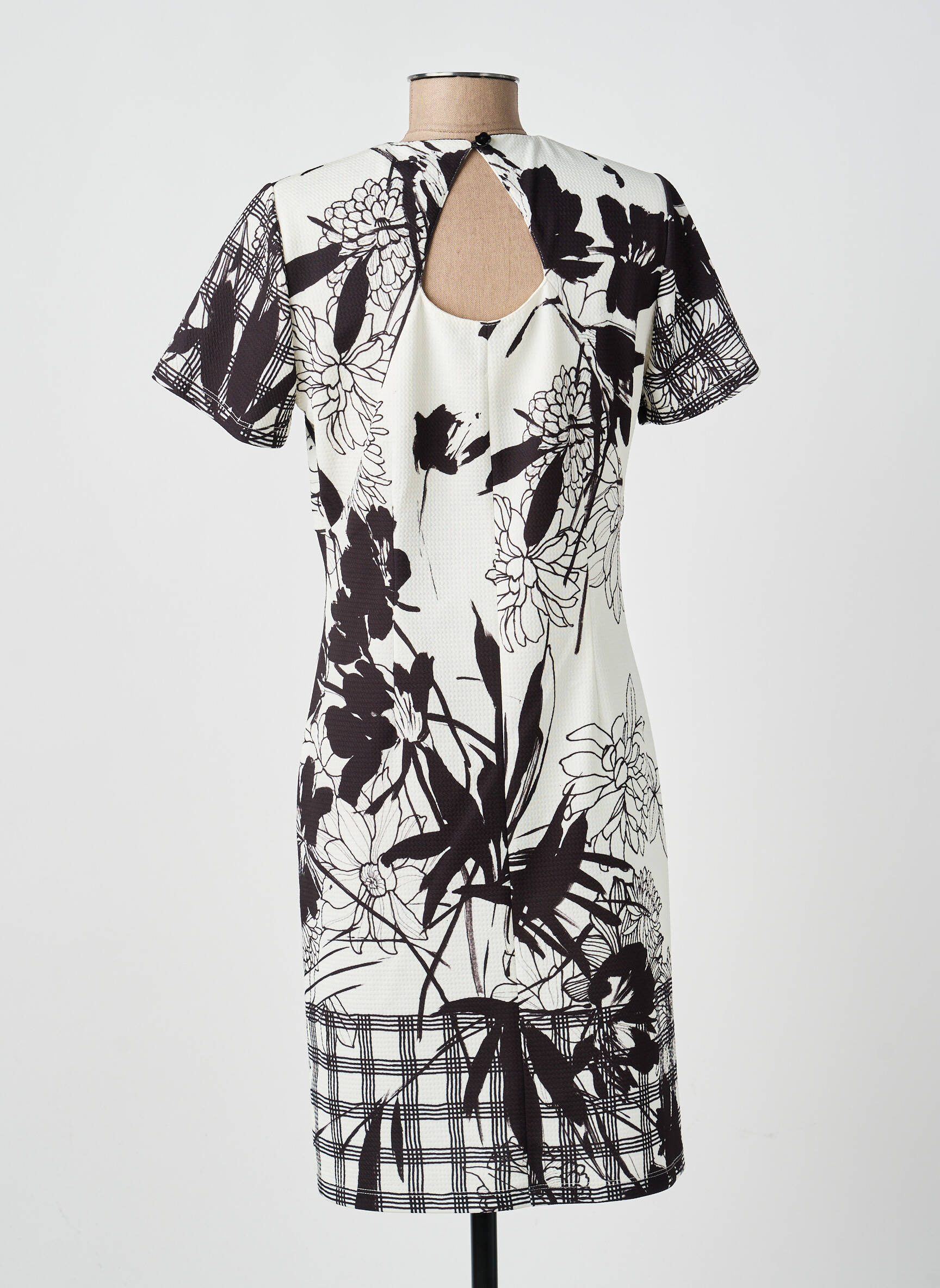 Robe mi-longue imprimé fleurs manches courtes blanc GUY DUBOUIS femme