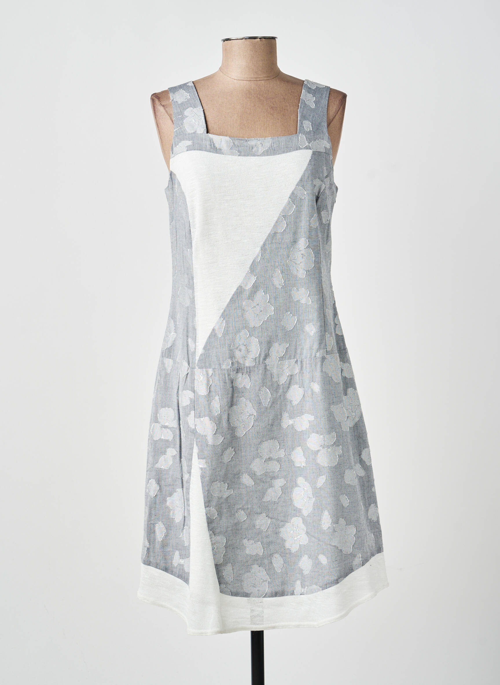 Robe mi-longue imprimé fantaisie fines bretelles gris MERI & ESCA femme