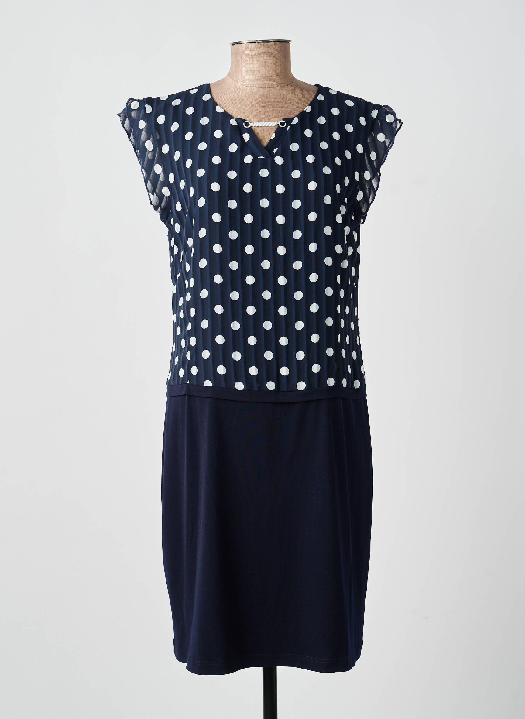 Robe mi-longue tissage crêpe manches courtes bleu GUY DUBOUIS femme