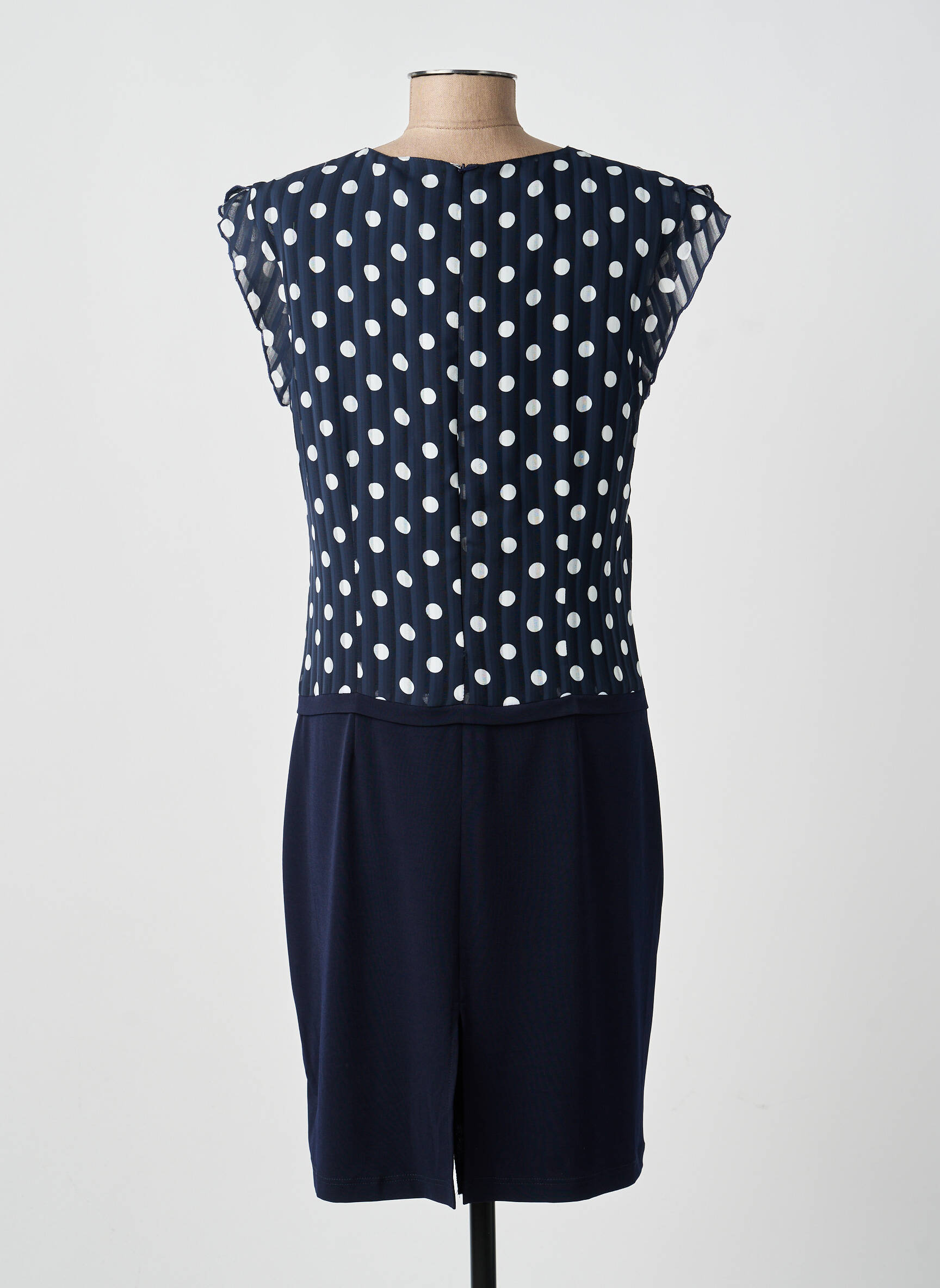 Robe mi-longue tissage crêpe manches courtes bleu GUY DUBOUIS femme