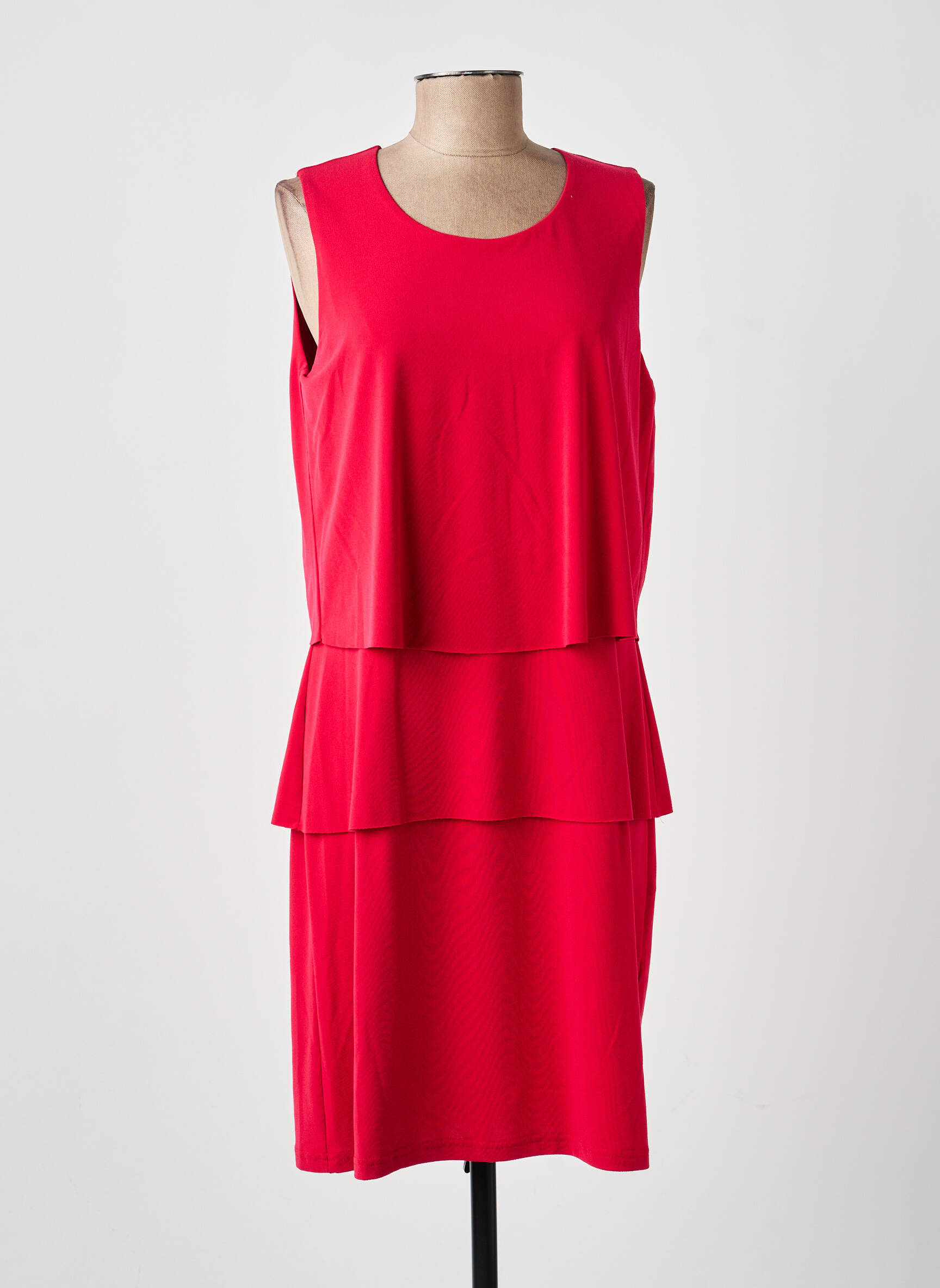 Robe mi-longue tissage crêpe manches courtes rouge GUY DUBOUIS femme