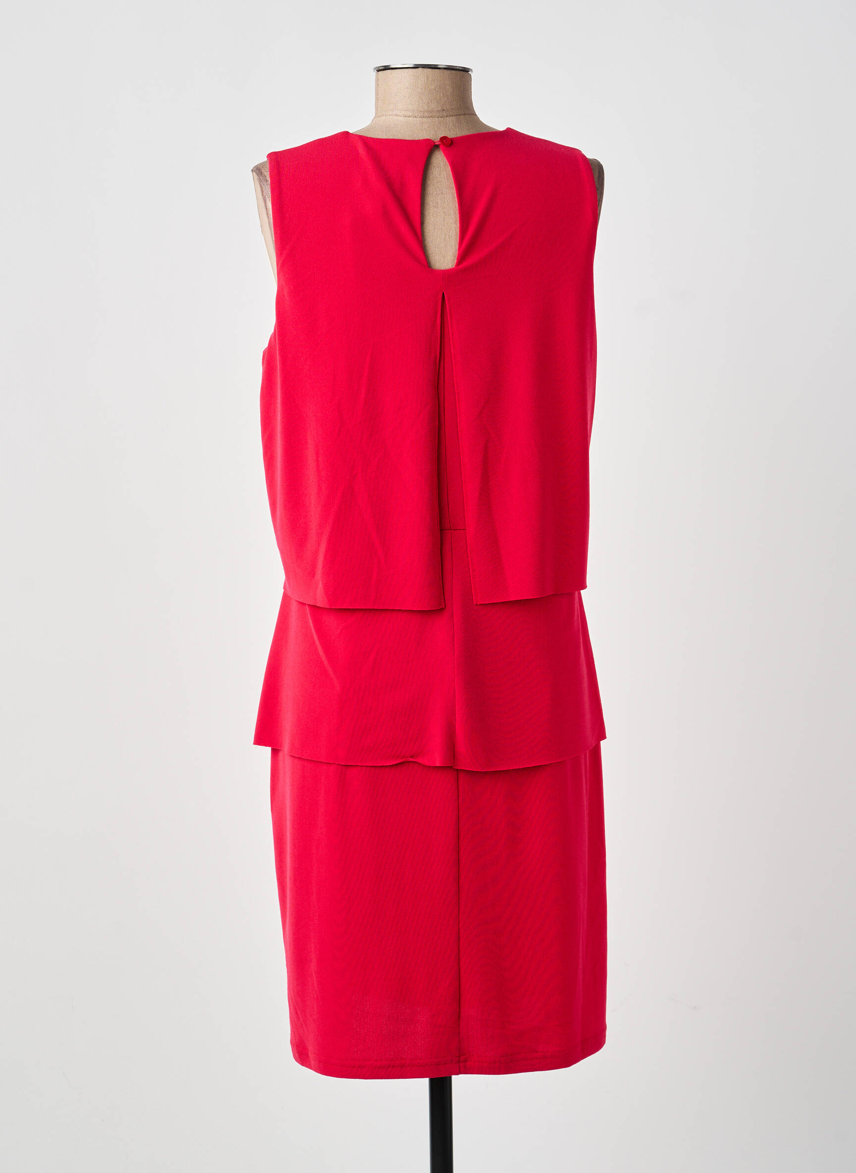 Robe mi-longue tissage crêpe manches courtes rouge GUY DUBOUIS femme