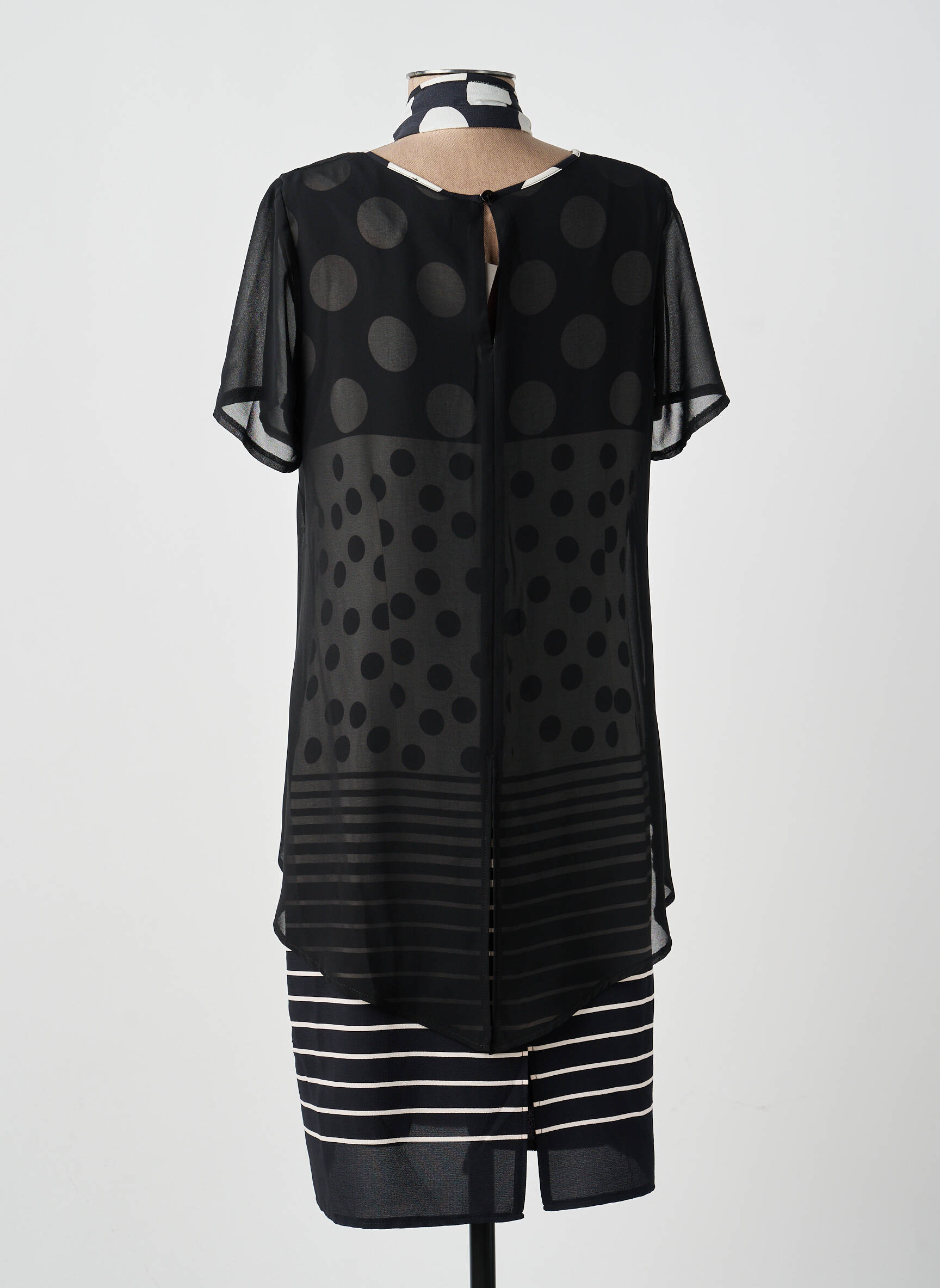 Robe mi-longue imprimé fantaisie manches courtes noir GUY DUBOUIS femme