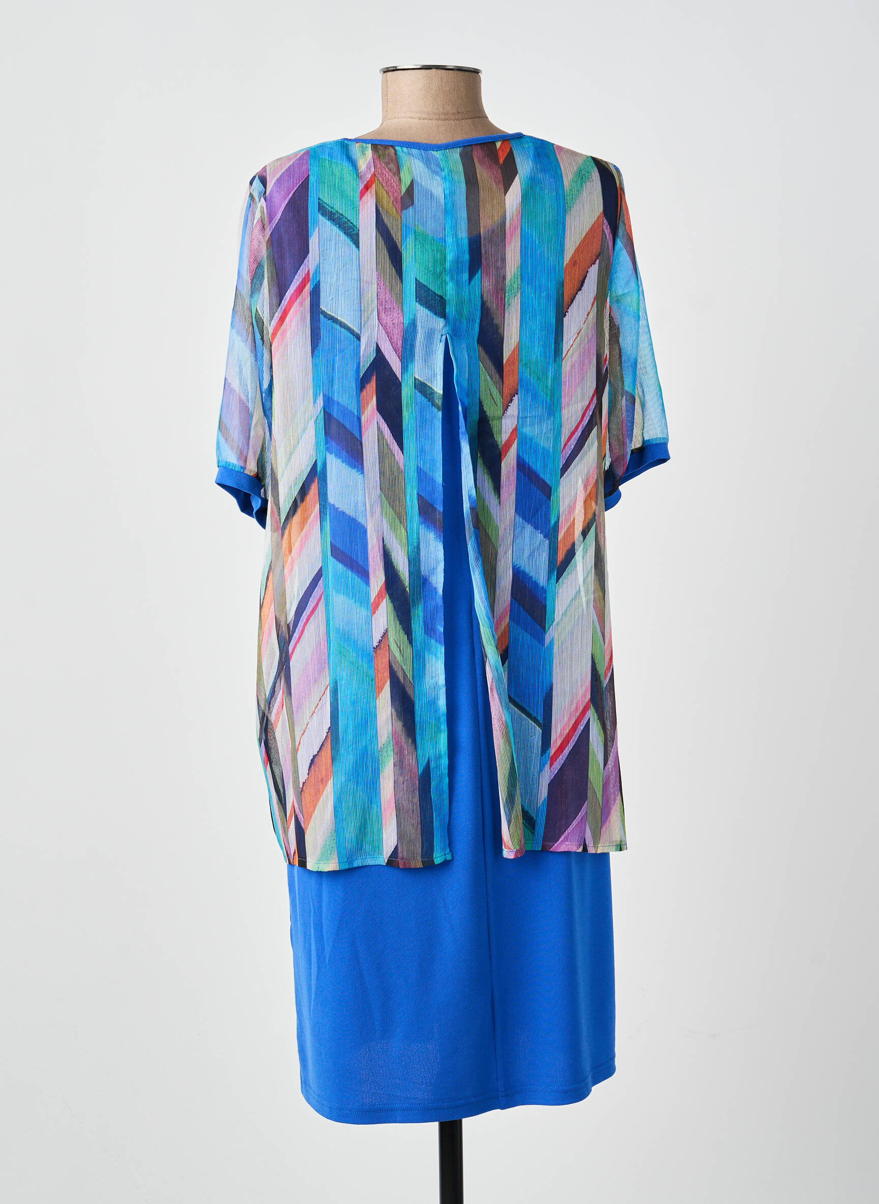 Robe mi-longue imprimé fantaisie manches courtes bleu GUY DUBOUIS femme