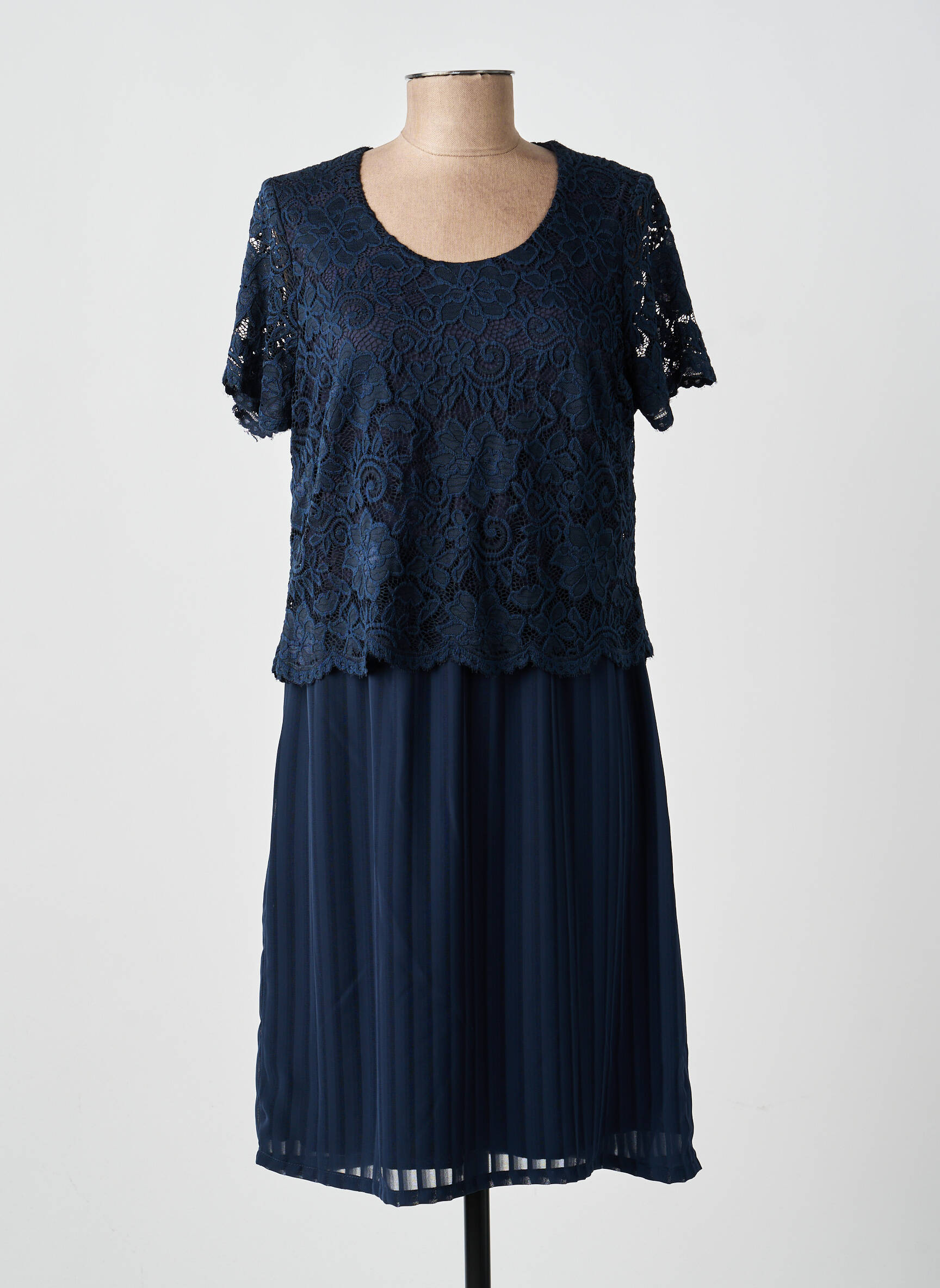 Robe mi-longue manches courtes manches courtes bleu GUY DUBOUIS femme