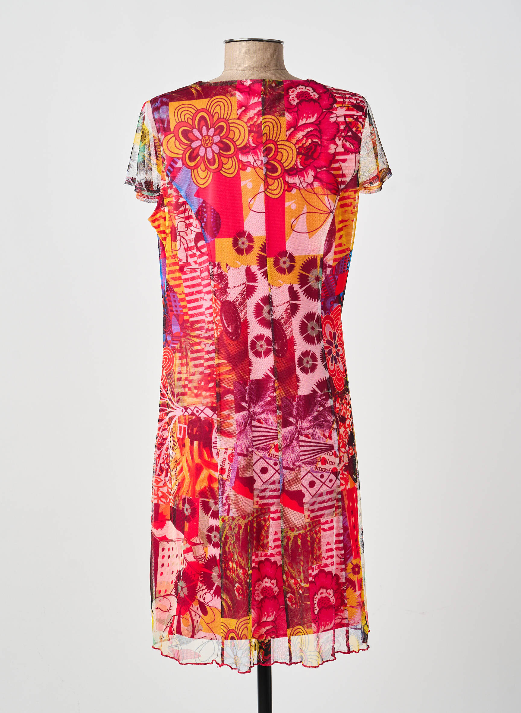 Robe mi-longue imprimé fleurs manches courtes rouge GUY DUBOUIS femme