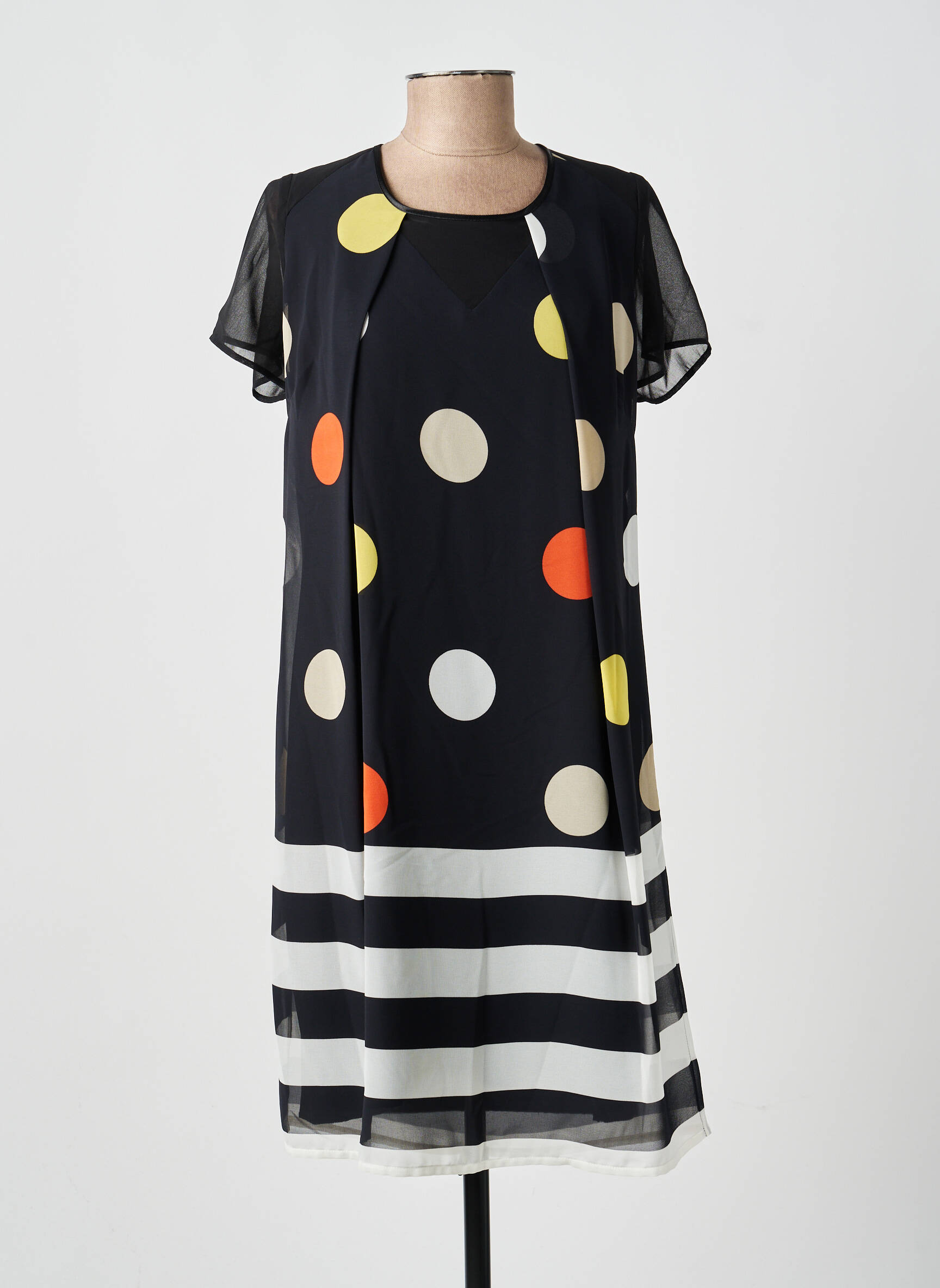 Robe mi-longue coupe fluide manches courtes noir GUY DUBOUIS femme