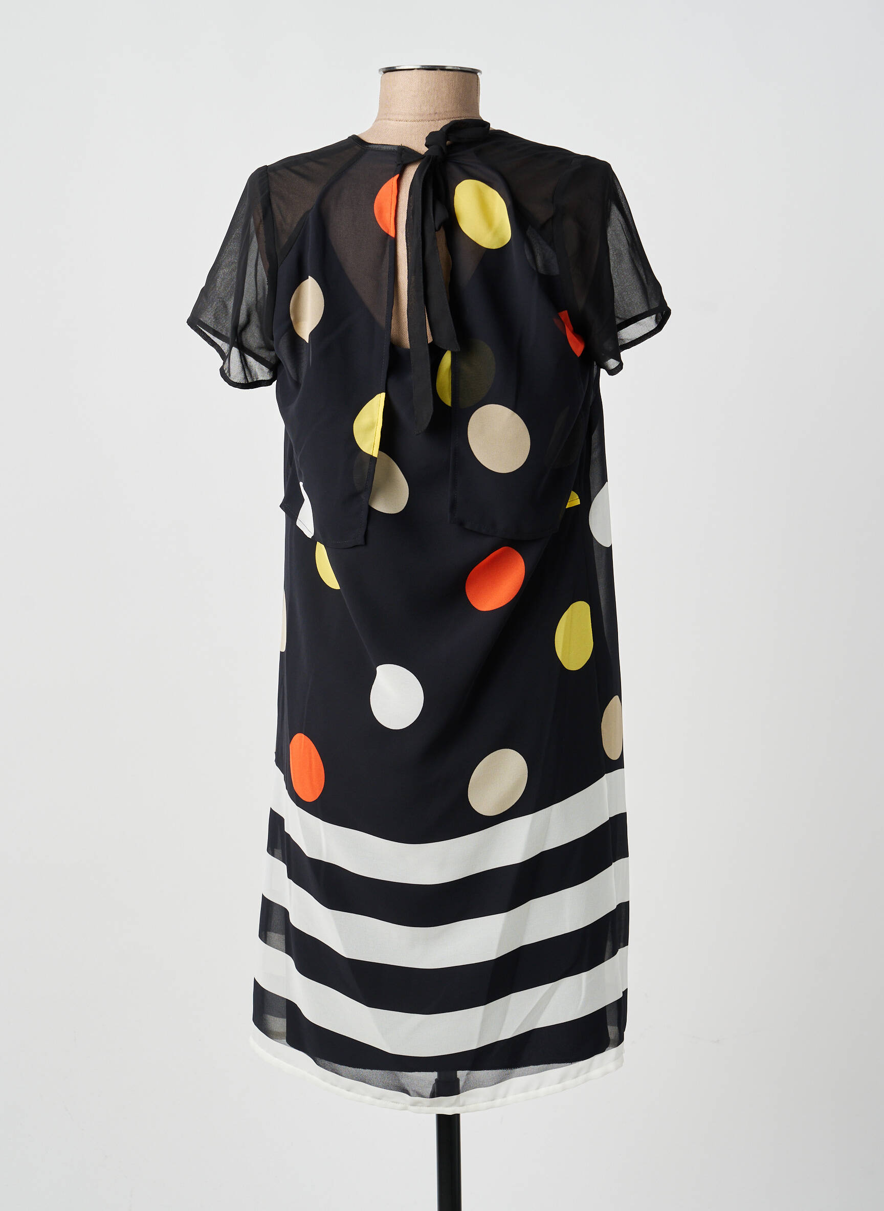 Robe mi-longue coupe fluide manches courtes noir GUY DUBOUIS femme