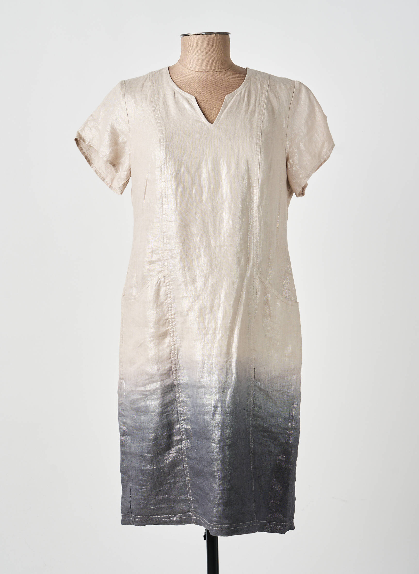 Robe mi-longue manches courtes manches courtes beige MERI & ESCA femme