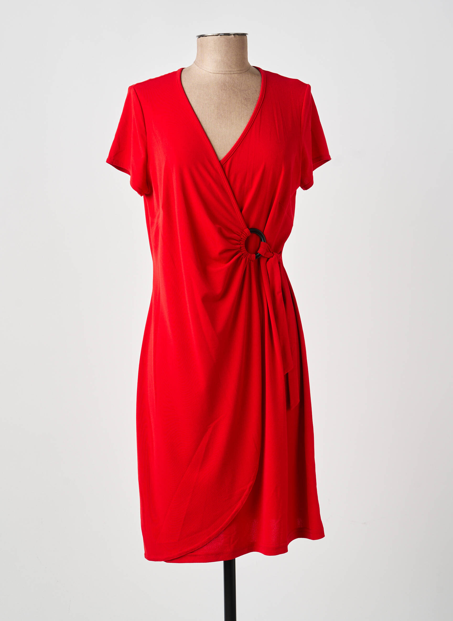 Robe mi-longue tissage crêpe manches courtes rouge MERI & ESCA femme