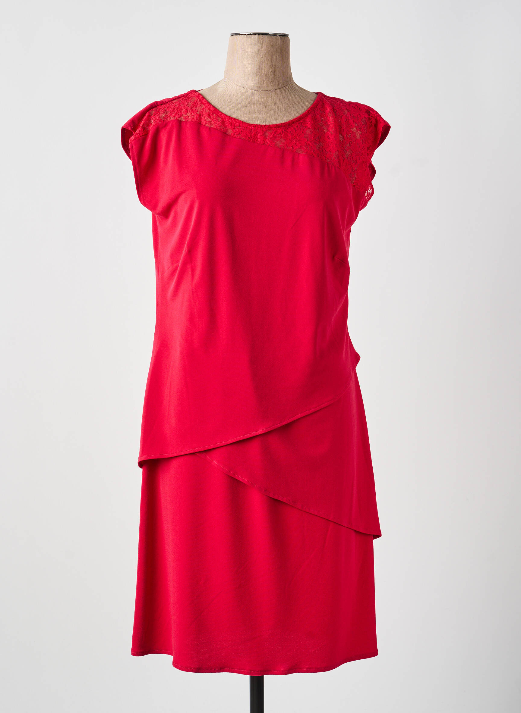 Robe mi-longue manches courtes manches courtes rouge GUY DUBOUIS femme