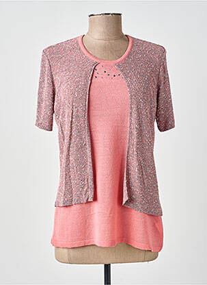 Pull col rond manches courtes rose ARDIUM femme