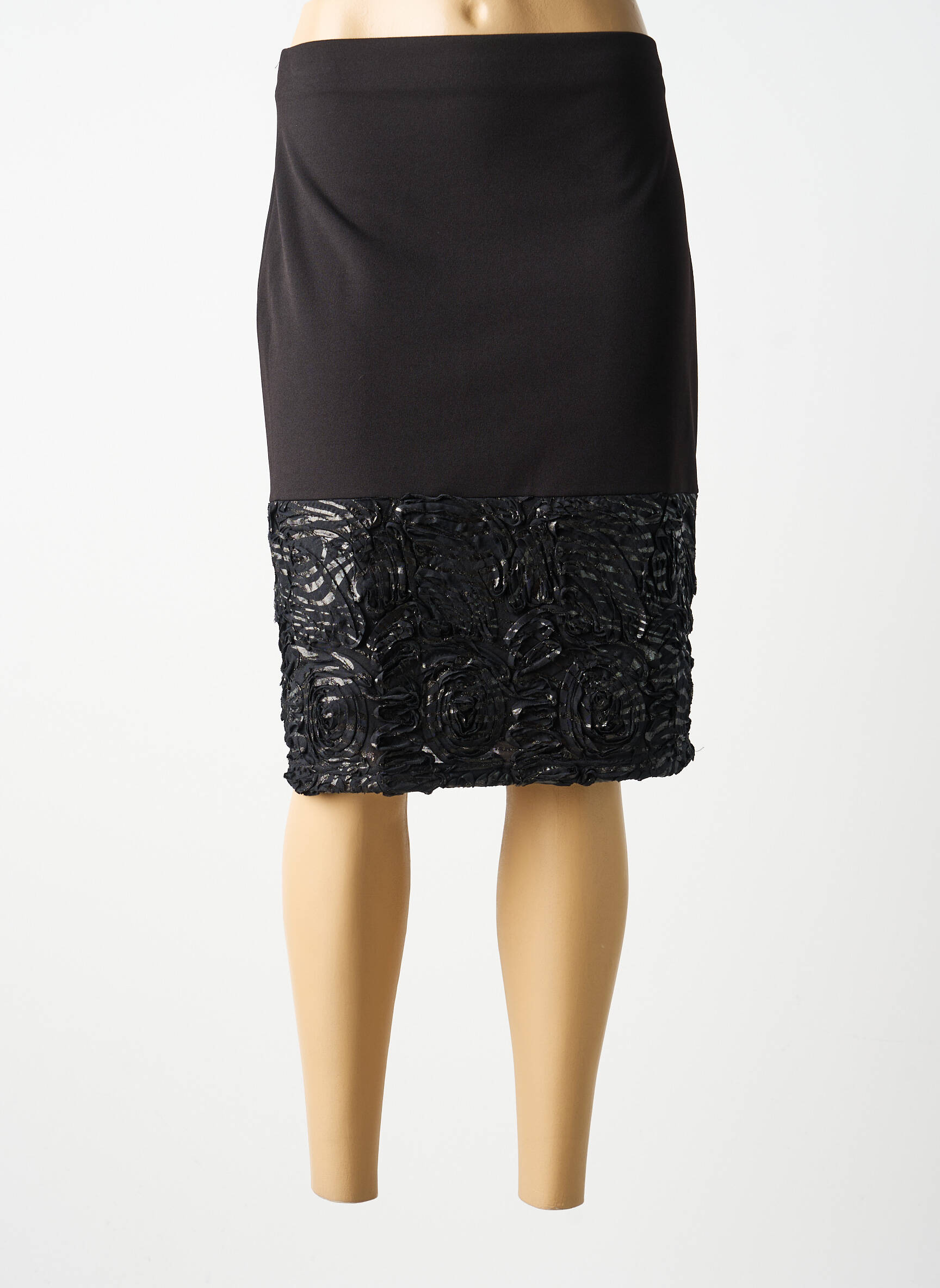 Jupe mi-longue stretch noir GUY DUBOUIS femme
