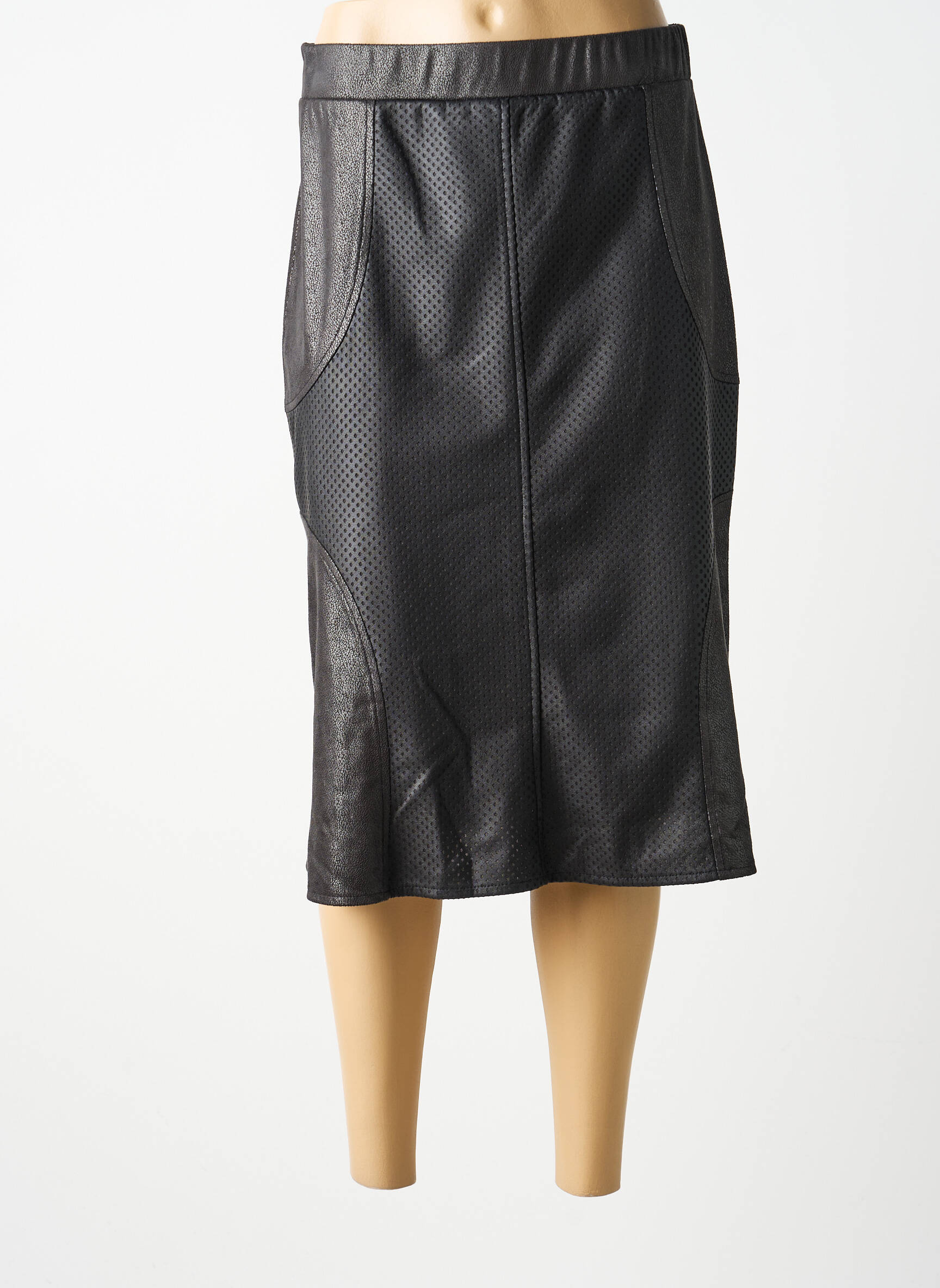 Jupe mi-longue coupe droite noir GUY DUBOUIS femme