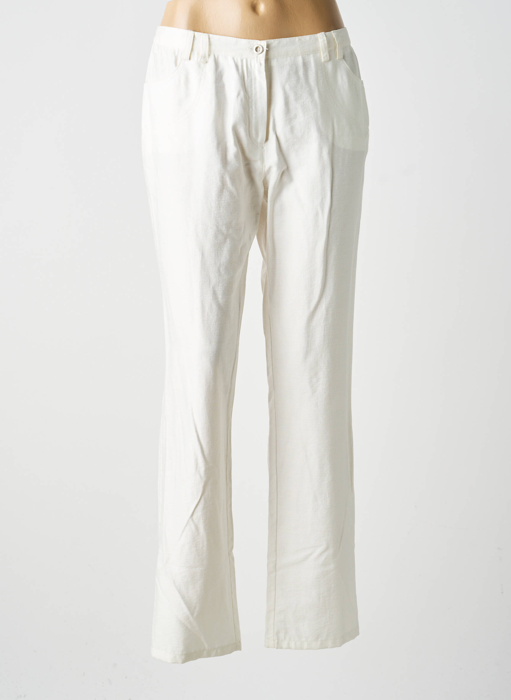 Pantalon droit fermeture zippée sous rabat boutonné taille normale blanc MERI & ESCA femme